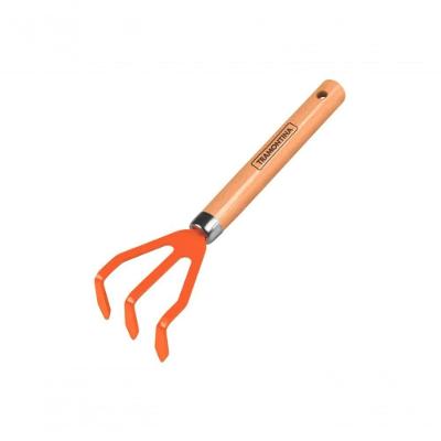 Ancinho 3 Dentes Com Cabo De Madeira Laranja