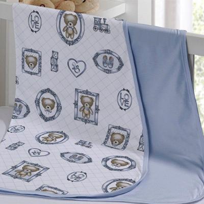 Cueiro Duplo Tecebem Baby Guilherme Malha 100% Algodão Estampado Kinder 80cm X 90cm Azul