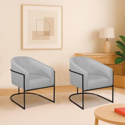 Kit 2 Poltronas Decorativa Jade Moderno Escritório Confortável Luxo Base De Ferro Preto Bouclé Cor Cinza