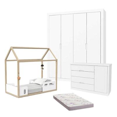 Quarto De Bebê Tutto New 4 Portas E Mini Cama Montessoriana Liv Branco Soft Natural Com Colchão - Matic