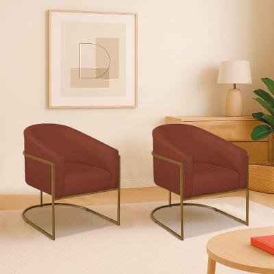 Kit 2 Poltronas Decorativa Jade Moderno Escritório Confortável Luxo Base De Ferro Dourado Bouclé Cor Terracota