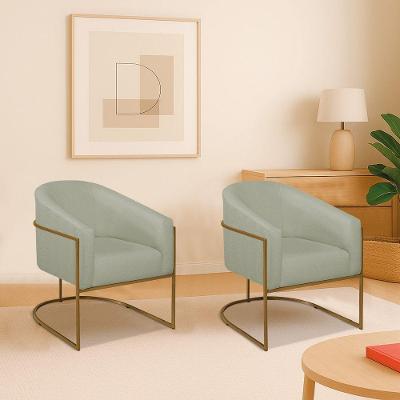 Kit 2 Poltronas Decorativa Jade Moderno Escritório Confortável Luxo Base De Ferro Dourado Bouclé Cor Verde Oliva
