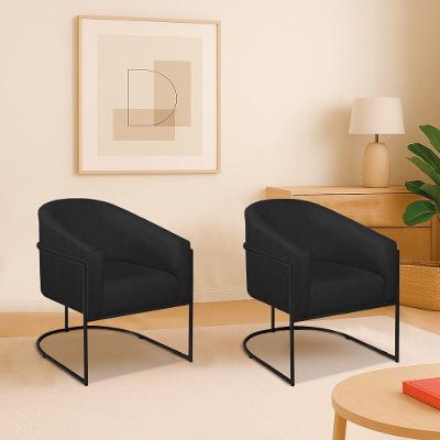 Kit 2 Poltronas Decorativa Jade Moderno Escritório Confortável Luxo Base De Ferro Preto Bouclé Cor Preto