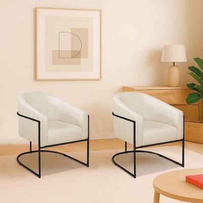 Kit 2 Poltronas Decorativa Jade Moderno Escritório Confortável Luxo Base De Ferro Preto Bouclé Cor Bege