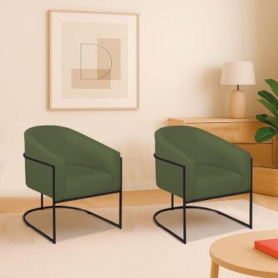 Kit 2 Poltronas Decorativa Jade Moderno Escritório Confortável Luxo Base De Ferro Preto Linho Cor Verde