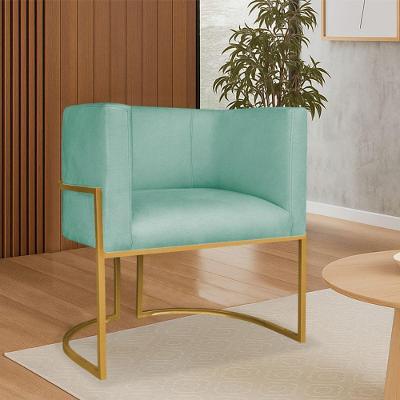 Poltrona Dália Luxo Moderna Estofada Design Sofisticado Com Base De Ferro Dourado Suede Cor Azul Ciano