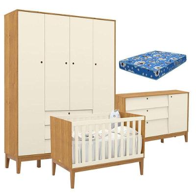Quarto de Bebê Unique 4 Portas 3 Gavetas em MDF 154cm Freijó Off White Eco Wood Matic Móveis