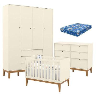 Quarto de Bebê Unique 4 Portas 6 Gavetas em MDF 154 cm Off White Matic Móveis
