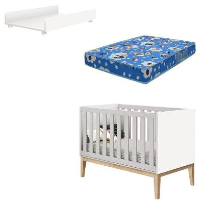 Berço Americano New Classic Com Trocador Juju Branco Fosco E Colchão - Reller