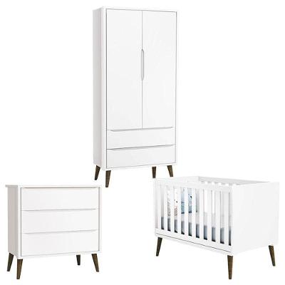 Quarto De Bebê Theo 2 Portas Branco Acetinado Com Pés Amadeirado - Reller