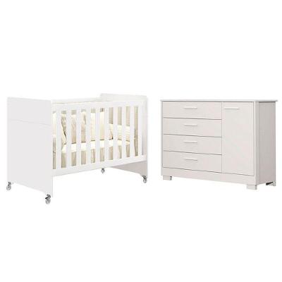 Berço Americano Evolution 4 Em 1 E Cômoda Zaki Branco Acetinado - Reller