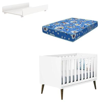 Berço Americano Theo Amadeirado Com Trocador Juju Branco E Colchão - Reller