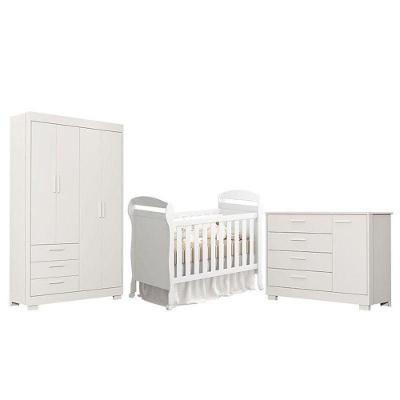 Quarto De Bebê Zaki E Berço Americano Danny Branco Acetinado - Reller