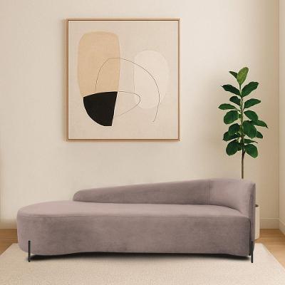 Divã Recamier Orgânico França 220cm Lado Esq Pés Metal Preto Linho Cor Rosê