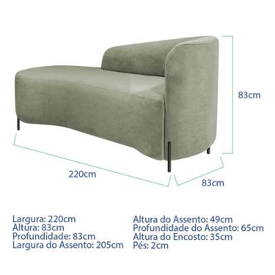 Divã Recamier Orgânico França 220cm Lado Esq Pés Metal Preto Bouclé Cor Verde Oliva