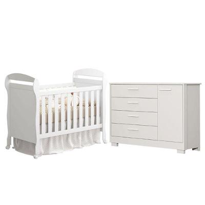 Conjunto Berço Americano Danny e Cômoda Infantil Zaki em MDF Branco Acetinado