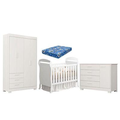 Quarto De Bebê Zaki E Berço Americano Danny Branco Acetinado Com Colchão Ortobom - Reller
