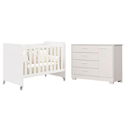 Berço Americano e Cômoda Evolution 4 em 1 Zaki 1 Porta 4 Gavetas MDF 133 cm Branco Reller