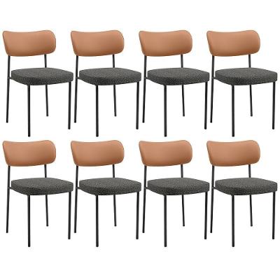 Kit 08 Cadeiras Decorativa Estofada Para Sala De Jantar Melina L02 Couríssimo Mocca Linho Mescla Chumbo - Lyam Decor