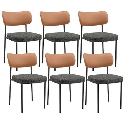 Kit 06 Cadeiras Decorativa Estofada Para Sala De Jantar Melina L02 Couríssimo Mocca Linho Mescla Chumbo - Lyam Decor