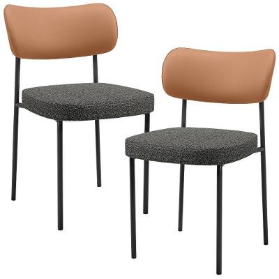 Kit 02 Cadeiras Decorativa Estofada Para Sala De Jantar Melina L02 Couríssimo Mocca Linho Mescla Chumbo - Lyam Decor