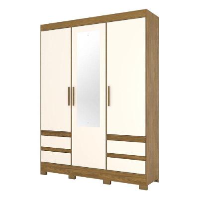 Guarda Roupa Casal Lema Nature Off White Com Espelho - Briz Móveis