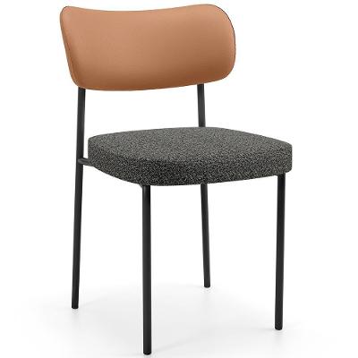 Cadeira Decorativa Estofada Para Sala De Jantar Melina L02 Couríssimo Mocca Linho Mescla Chumbo - Lyam Decor