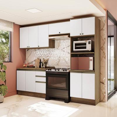 Armário de Cozinha Completa Celeste Dez Portas em MDF 270cm Branco e Nogueira Kappesberg