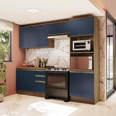Armário de Cozinha Completa Celeste Dez Portas MDF 270cm Azul Nogueira Kappesberg