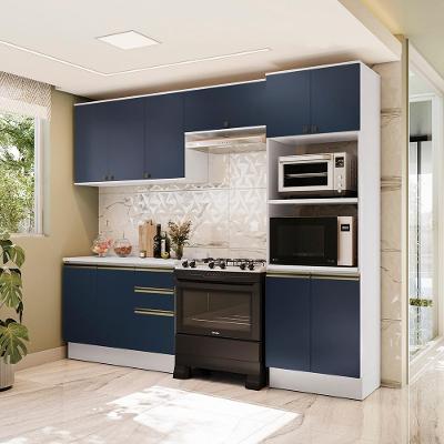Armário de Cozinha Completa Celeste 10 Portas MDF 270cm Branco Azul Profundo Kappesberg