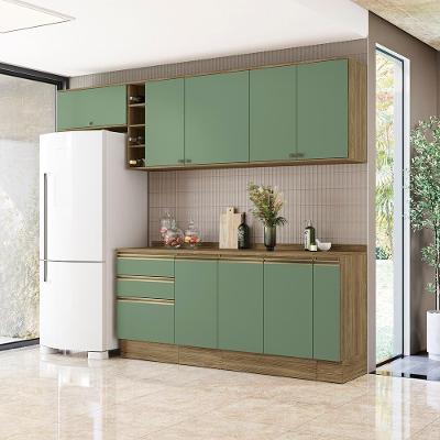 Armário De Cozinha Completa Garrafeiro 100% Mdf 280cm Nogueira/verde Celeste Kappesberg
