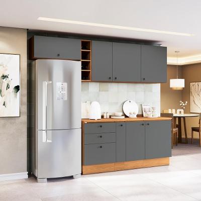 Armário De Cozinha Completa Garrafeiro 260cm Canela/cinza Sagrado Pixel Kappesberg