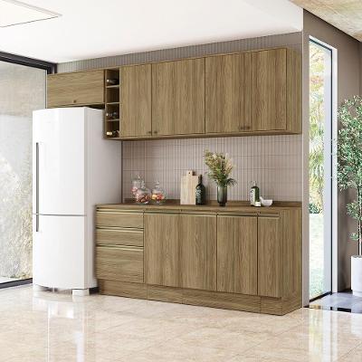 Armário De Cozinha Completa Garrafeiro 100% Mdf 280cm Nogueira Celeste Kappesberg