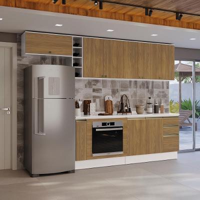 Armário De Cozinha Completa 3 Gavetas 100% Mdf 300cm Branco/nogueira Celeste Kappesberg