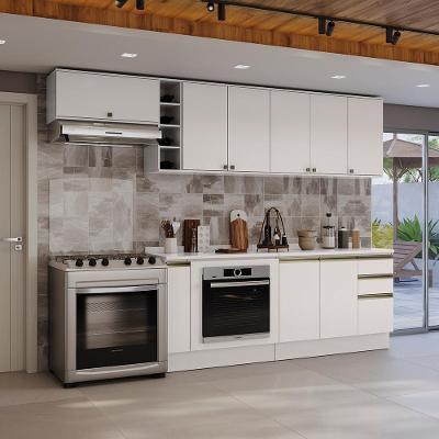 Armário de Cozinha Completa Cb1423 8 Portas 4 Gavetas em Mdf 300cm Branco