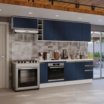 Armário De Cozinha Completa 3 Gavetas 100% Mdf 300cm Branco/azul Profundo Celeste Kappesberg