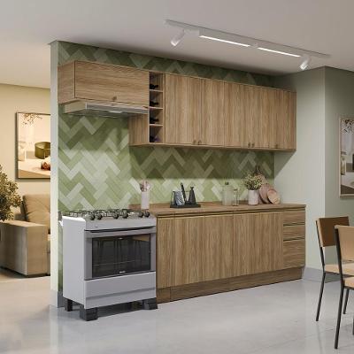 Armário de Cozinha Completa Cb1421 10 Portas 4 Gavetas MDF 300cm Marrom