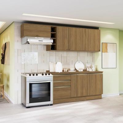 Armário De Cozinha Completa Garrafeiro 100% Mdf 260cm Nogueira Celeste Kappesberg