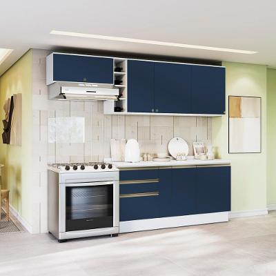 Armário De Cozinha Completa Garrafeiro 100% Mdf 260cm Branco/azul Profundo Celeste Kappesberg