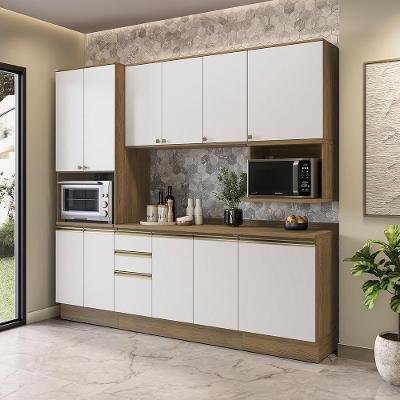 Armário De Cozinha Compacta Nicho Micro-ondas 100% Mdf 250cm Nogueira/branco Celeste Kappesberg
