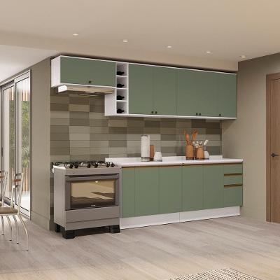 Armário de Cozinha Completa Cb1421 10 Portas 4 Gavetas Mdf Branco e Verde