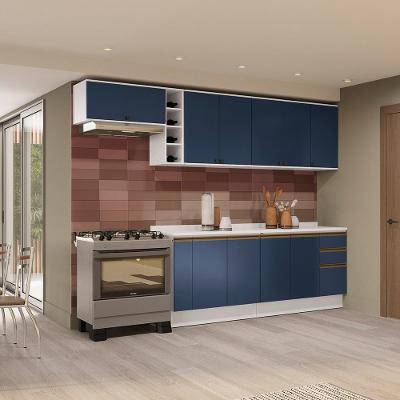 Armário de Cozinha Completa Cb1421 10 Portas 4 Gavetas Mdf 300cm Branco Azul Profundo
