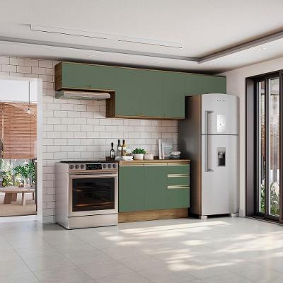 Armário De Cozinha Completa 100% Mdf 280cm Nogueira/verde Celeste Kappesberg