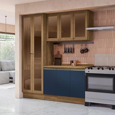 Armário De Cozinha Compacta Com Vidro Reflecta 100% Mdf 192cm Nogueira/azul Profundo Celeste Kappesberg