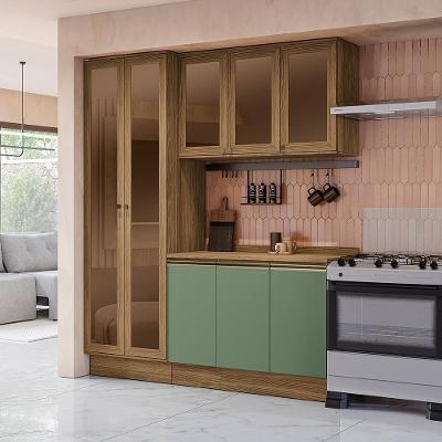 Armário De Cozinha Compacta Com Vidro Reflecta 100% Mdf 192cm Nogueira/verde Celeste Kappesberg