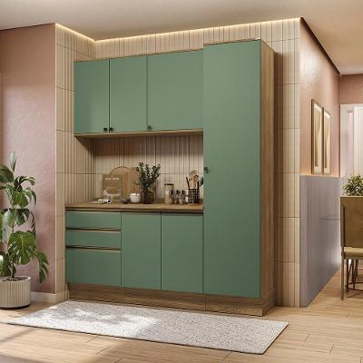 Armário de Cozinha Compacta CB1393 7 Portas 2 Gavetas MDF 190cm Verde Nogueira
