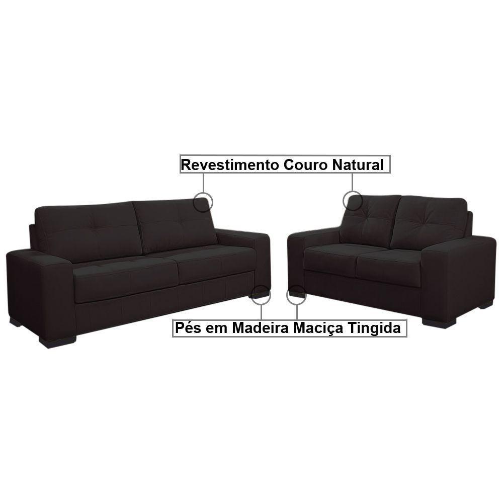 Sofá 2 E 3 Lugares Turim Couro Marrom Fosco - 3