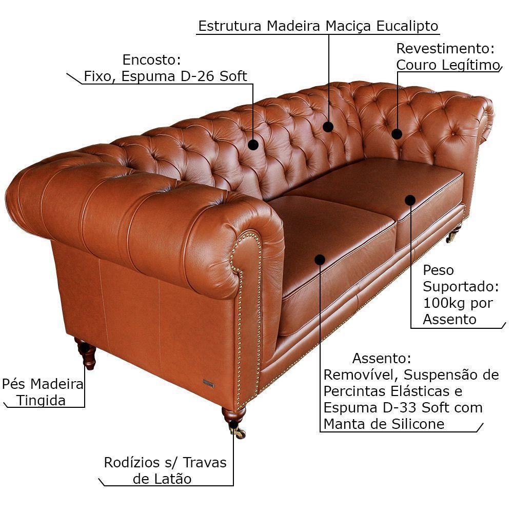 Sofá 2 Lugares 180cm Duo Couro Conhaque Brilho - Gran Belo - 2