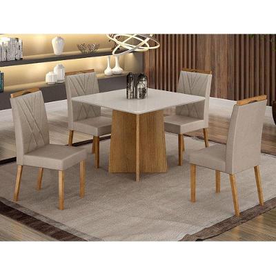 Mesa De Jantar Ambiente Jade 90cm Cinamomo Off White Com 4 Cadeiras Lara Veludo Bege - Valdemóveis