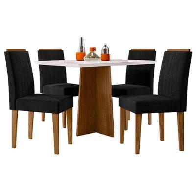Mesa De Jantar Anitta 120x80 Cm Com Vidro Ype Off White E 4 Cadeiras Ana Ype Veludo Preto – New Ceval
